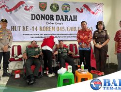 HUT Korem 045/Garuda Jaya ke-14, Personil Polres Basel Ikuti Kegiatan Donor Darah